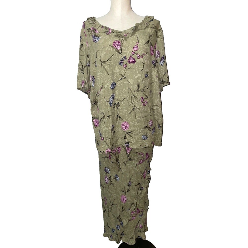 Carole Little Womens 2Pc Skirt Set size 18W/20W Ruffle Floral Maxi Art to Wear